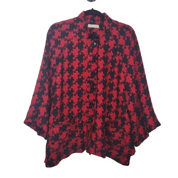 Coldwater Creek Womens Large Red & Black Houndstooth Lightweight Jacket Shacket - Picture 2 of 16
